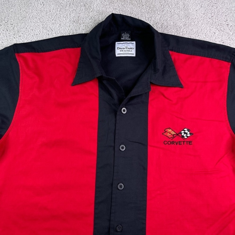 David Carey Originals Corvette Shirt Mens Large Black Red Embroidered Logo Camp